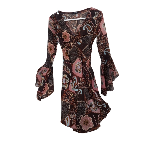 Vintage Tops - Vintage Y2K Sheer Floral Patchwork Bell Sleeve TOP